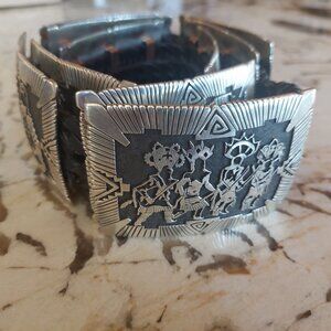 Native American Navajo Calvin Peterson Sterling Story Teller Belt